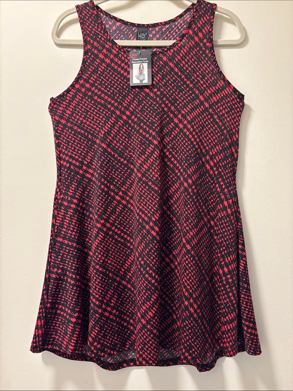 Women’s Red & Black Plaid Printed Pocket Sleeveless Tunic Dress